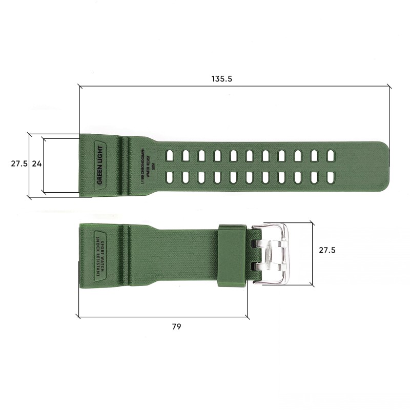 Ремешок для часов Skmei 1283/1277/1384AG Army Green каучуковый зеленый (1051-0528)