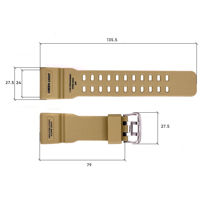 Ремешок для часов Skmei 1283/1277/1384KH Khaki каучуковый, длина 25.5 см (1051-0529)