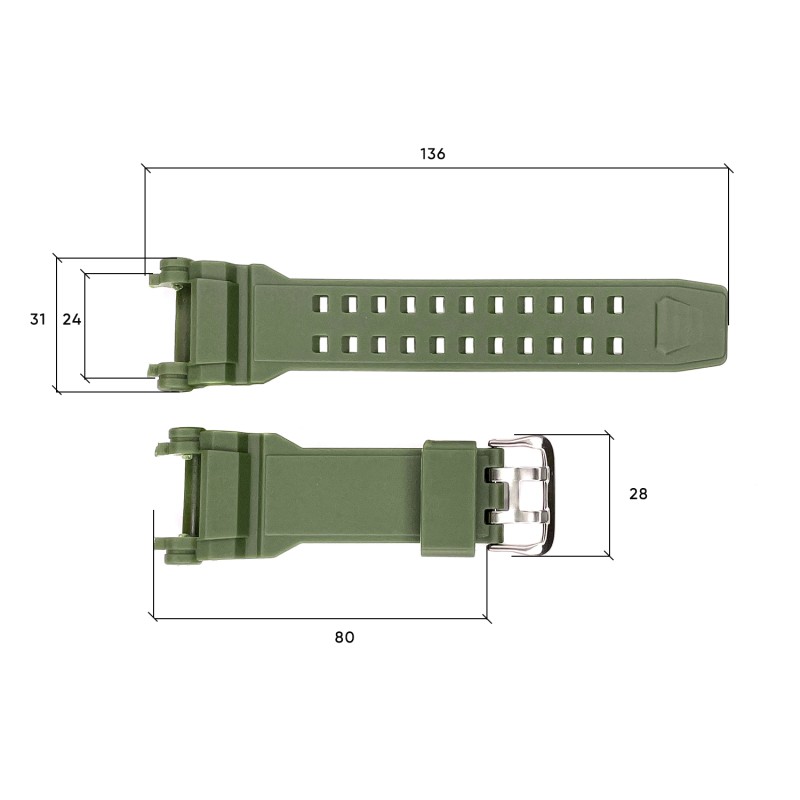Ремешок для часов Skmei 1343AG Army Green зеленый каучуковый 26 см