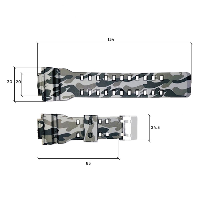 Ремешок для часов Skmei 1688CMGY Camo Gray каучуковый серый камуфляж 27.5 см