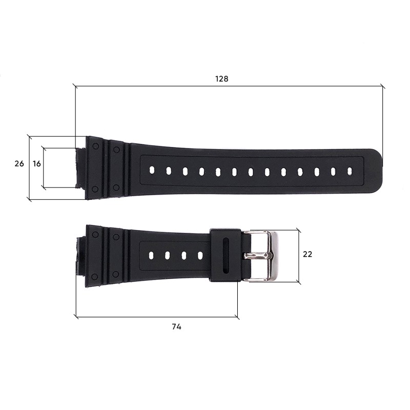 Ремешок для часов Skmei 1628BKBK Black-Black каучуковый черный (1051-0588)