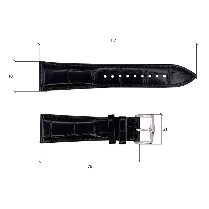 Кожаный ремешок Awarder Premium 18х16 мм Black для мужских и женских часов