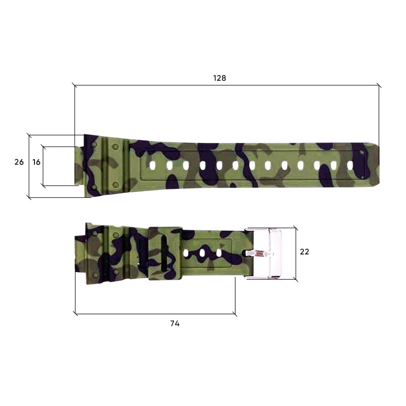 Ремешок для часов Skmei 1628CMGN Camo Green камуфляжный каучуковый 24.5 см (1051-0659)