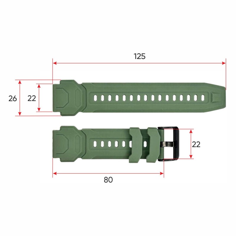 Силіконовий ремінець Lemfo для смарт годинника C20 Army Green (Зелений), довжина 20.3 см