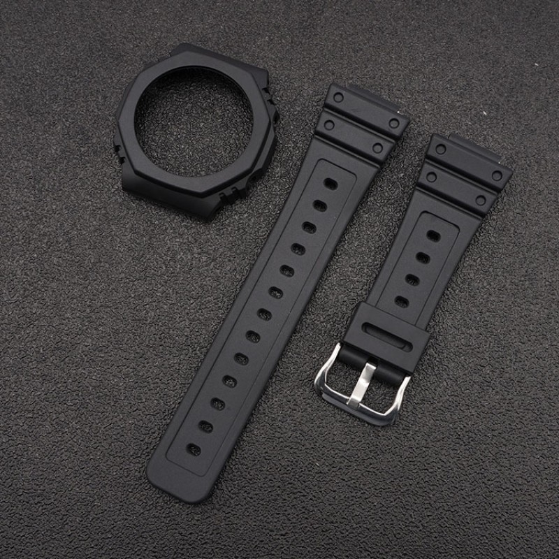Ремешок + безель для Casio G-Shock GA-2100 Black SI (1051-0811) каучуковый черный