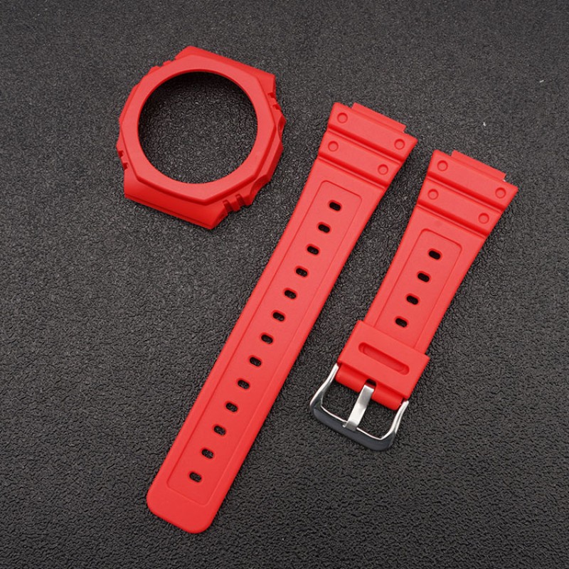 Ремешок и безель Casio G-Shock GA-2100 Red SI красный каучуковый для часов