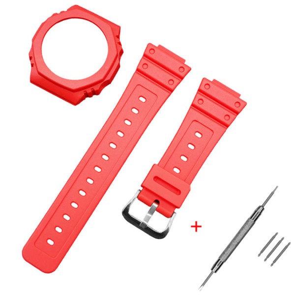 Ремешок и безель Casio G-Shock GA-2100 Red SI красный каучуковый для часов