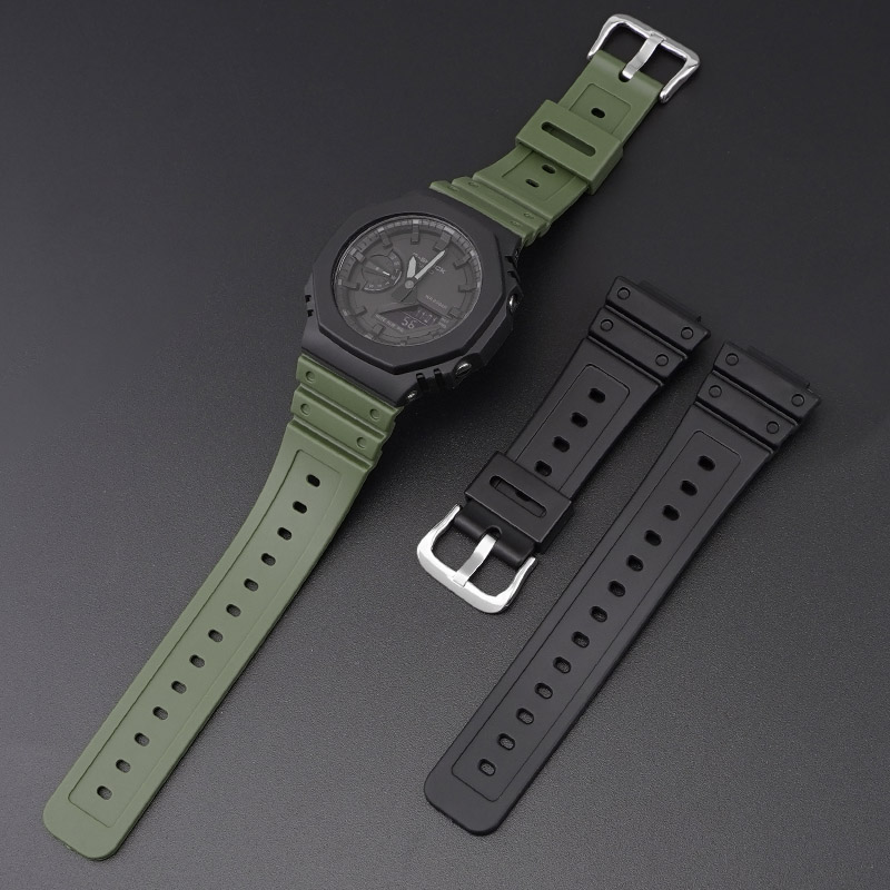 Ремешок для часов Casio G-Shock GA-2100 Army Green SI, полиуретановый зеленый браслет