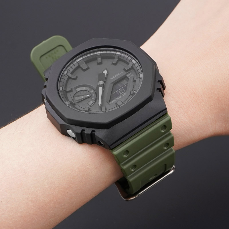 Ремешок для часов Casio G-Shock GA-2100 Army Green SI, полиуретановый зеленый браслет