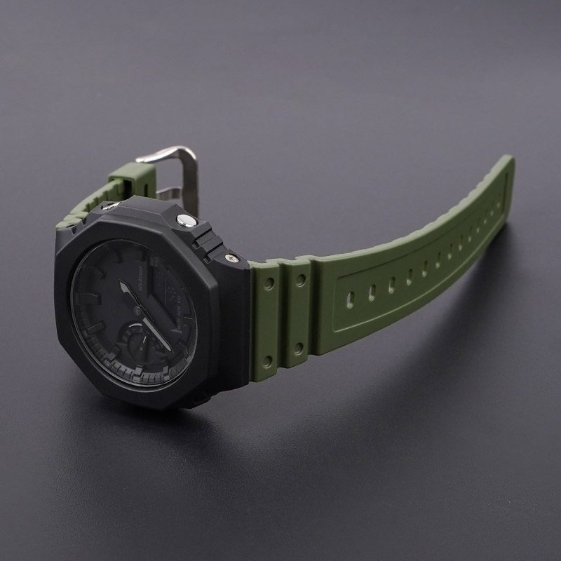 Ремешок для часов Casio G-Shock GA-2100 Army Green SI, полиуретановый зеленый браслет