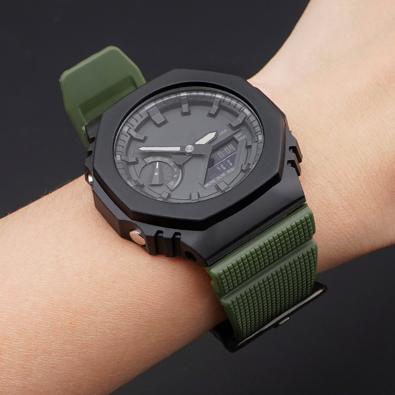 Ремешок для Casio G-Shock GM-2100 B Army Green BK зеленый полиуретановый 20,9 см