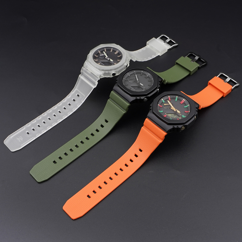Ремешок для Casio G-Shock GM-2100 B Army Green BK зеленый полиуретановый 20,9 см