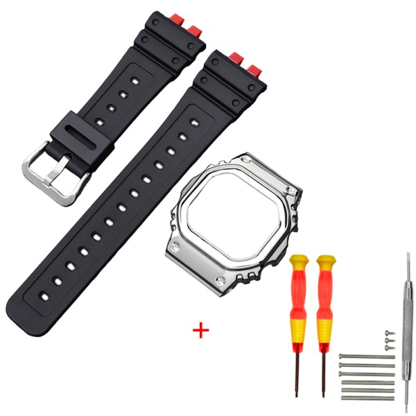 Ремінець та безель для Casio G-Shock GMW-B5000 Red-Black SI, полімерний комплект чорно-червоний