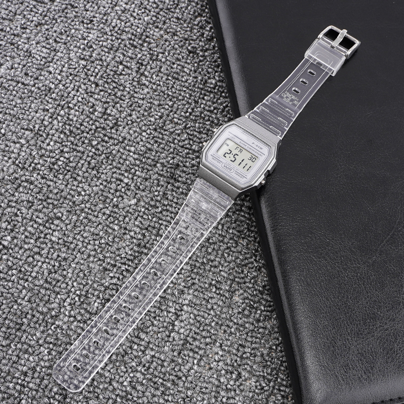Ремешок для Casio F-91W Jelly Transp SI прозрачный полимерный для моделей F-84, F-94, F-105, AE1300