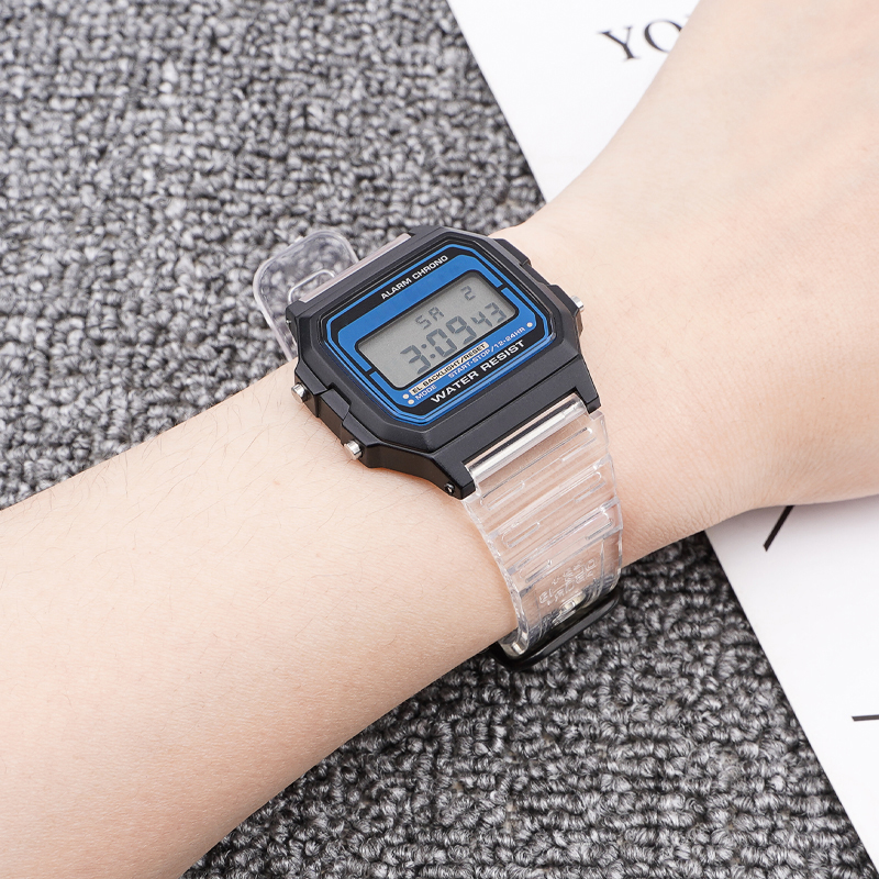 Ремешок для Casio F-91W Jelly Transp SI прозрачный полимерный для моделей F-84, F-94, F-105, AE1300