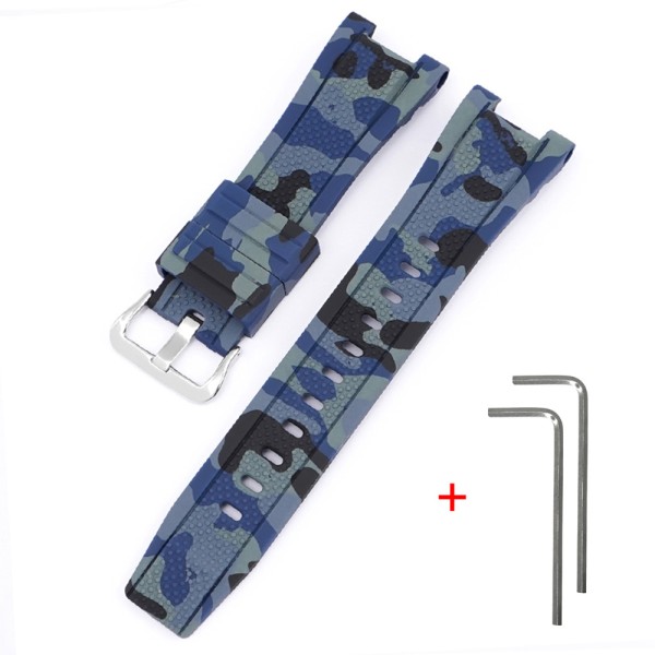 Ремінець для Casio G-Shock GST-W300 Camo Dark Blue SI полімерний темно-синій камуфляж