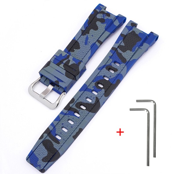 Ремешок для Casio G-Shock GST-W300 Camo Blue SI полимерный синий камуфляж (1051-0949)
