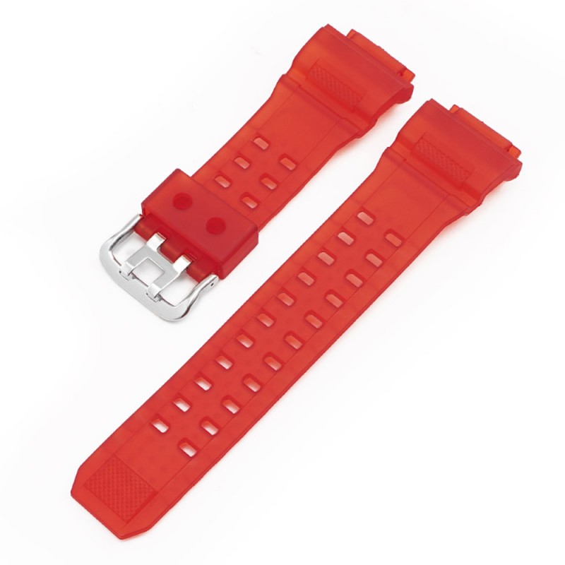 Ремешок для Casio G-Shock GW-9400 Transl Red SI, полупрозрачный красный полимер 21.1 см