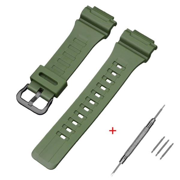 Ремешок для Casio AE-1000W Army Green BK (1051-1031) зеленый полиуретановый 21.5 см
