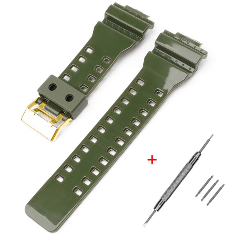 Ремешок для Casio G-Shock GA-100/110/120 Army Green-Glossy GD, полимерный, 21.1 см
