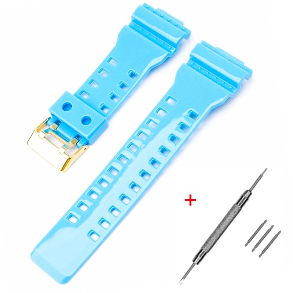 Ремешок для Casio G-Shock GA-100/110/120 Light Blue-Glossy GD, полимерный голубой глянец