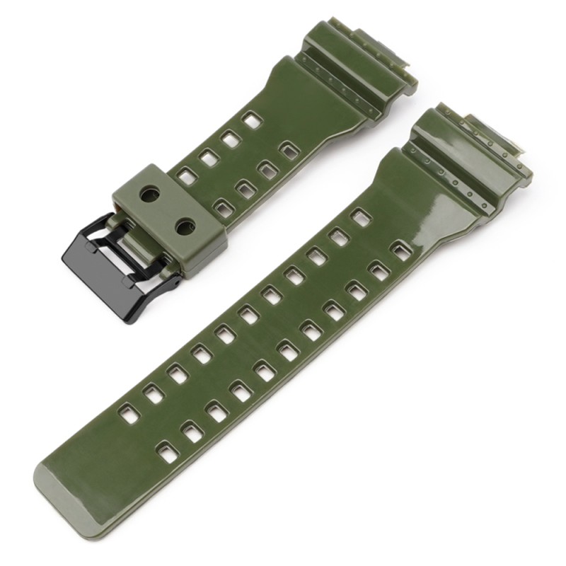 Ремінець для Casio G-Shock GA-100/110/120 Army Green-Glossy BK зелений полімерний