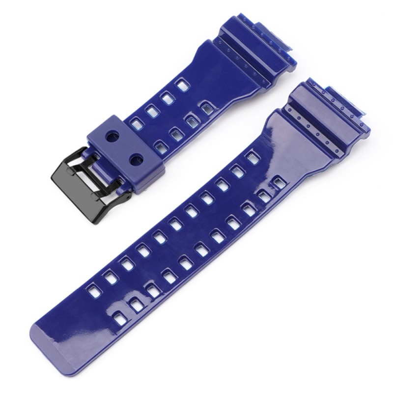 Ремінець для Casio G-Shock GA-100/110/120 Dark Blue-Glossy BK, темно-синій полімерний браслет
