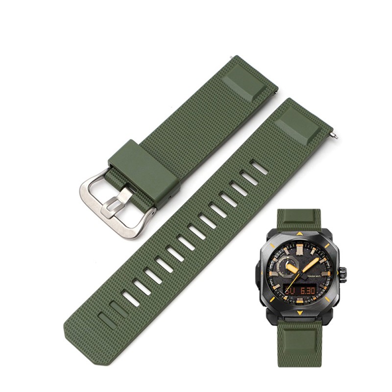 Ремешок для Casio Pro Trek PRW-6900Y Army Green SI, полимерный браслет 20.5 см