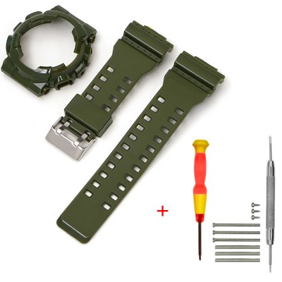 Ремінець + безель (рант) для Casio G-Shock GA-100 Army Green-Glossy SI