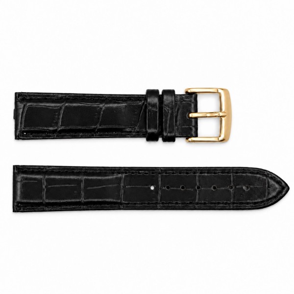Ремінець для годинника 20 мм Шкіряний Чорний-Золото (SKU: 1051-1394) Універсальний