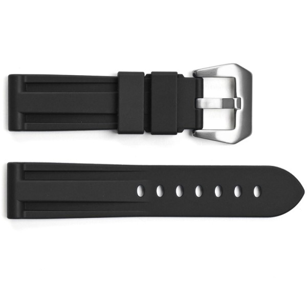 Ремешок для часов 3001 Silicone Black-Silver 24 мм, каучуковый черный мужской ремень