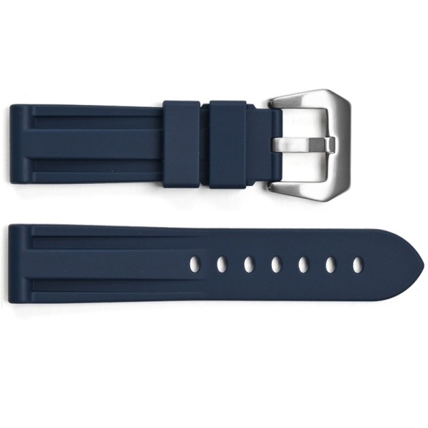 Ремешок для часов 3001 Silicone Blue-Silver 24 мм, синий каучуковый браслет