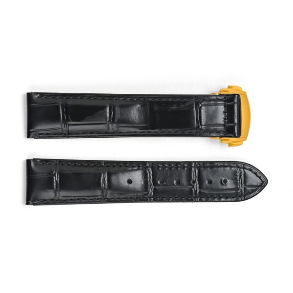 Кожаный ремешок 3002 Black-Gold 22 мм для мужских часов (Черный с золотом)