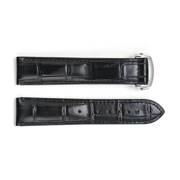 Кожаный ремешок 3002 Black-Silver 22 мм для мужских часов (SKU: 1051-1427)