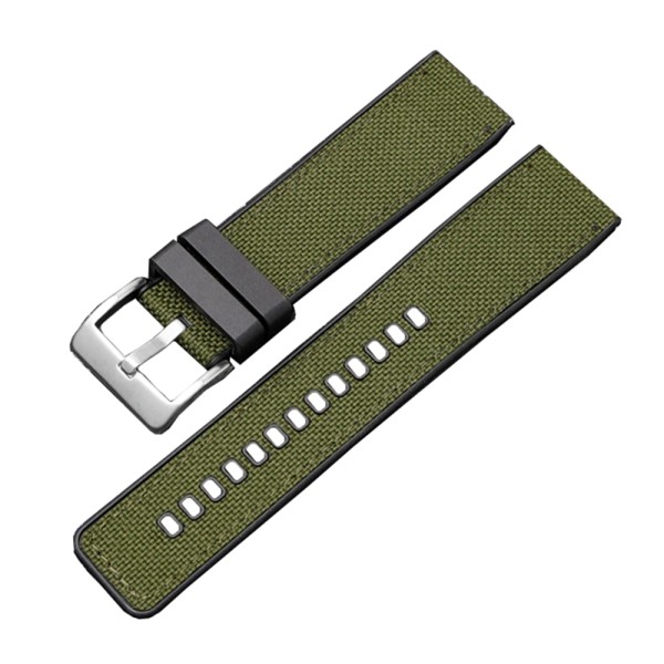 Ремешок 3013 Green-Silver 24 мм (Нейлон/Каучук) для наручных часов зеленый с серебристой пряжкой