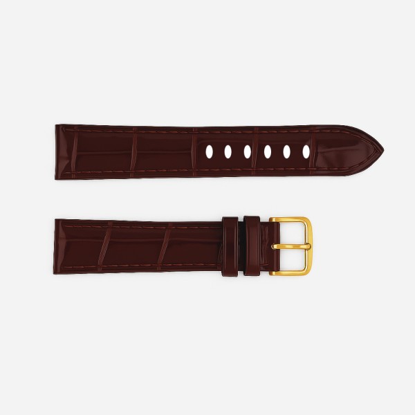 Ремешок для часов 3017 Brown-Gold кожаный коричневый с золотистой пряжкой (1051-1490)