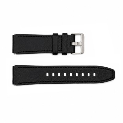 Ремінець для годинника 22 мм Шкіряний Black-Silver