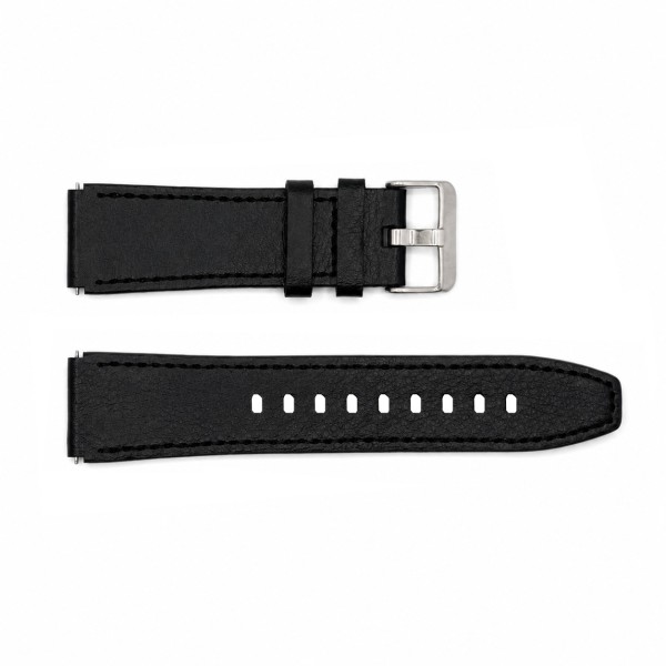 Ремешок для часов 22 мм Кожаный Black-Silver (1051-1643) черный с серебристой пряжкой