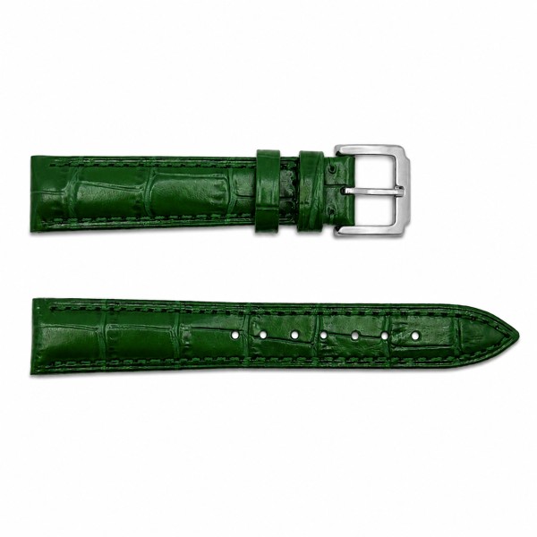 Ремешок для часов Кожаный Green-Silver 16 мм (SKU: 1051-1659) — классический зеленый браслет