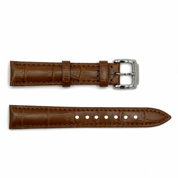 Ремешок для часов Кожаный Brown-Silver 16 мм (1051-1663) — коричневый с серебристой пряжкой