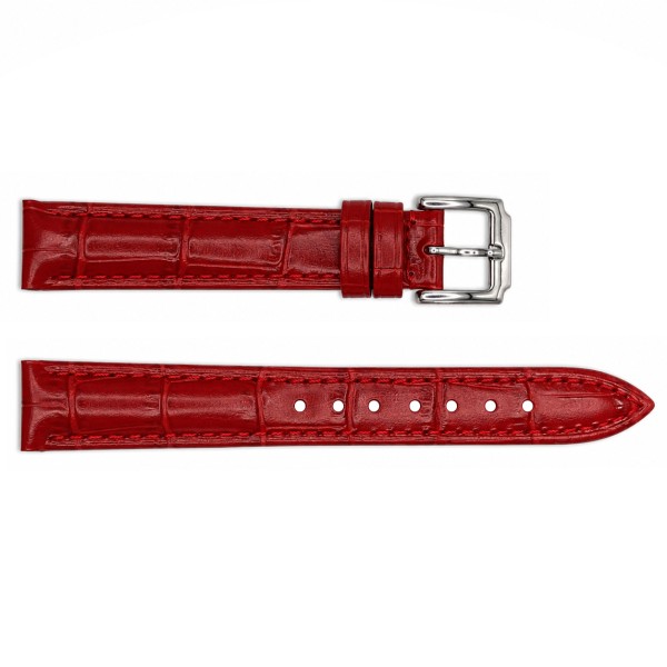Ремешок для часов Кожаный Red-Silver 16 мм (SKU: 1051-1666) — Качественный аксессуар красного цвета
