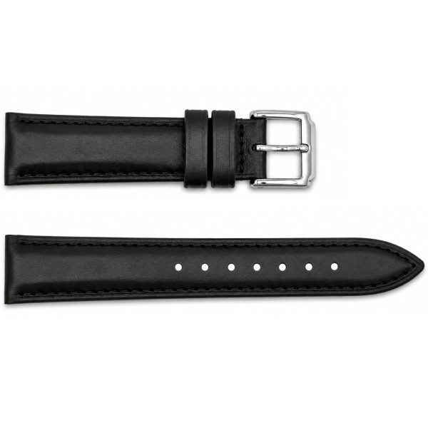 Ремешок для часов Кожаный Black-Silver 16 мм (1051-1671) — Черный ремень с серебристой пряжкой