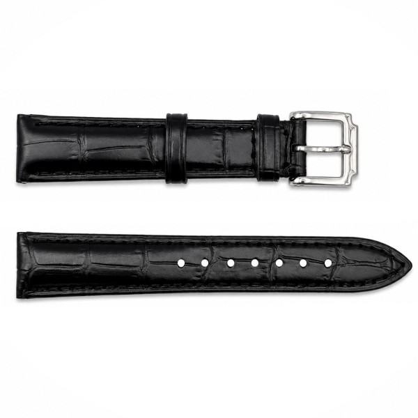 Ремешок для часов Кожаный Black-Silver 18*16 мм (1051-1675) Черный с серебристой пряжкой