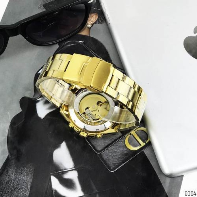 Чоловічий механічний годинник Forsining 8130 Gold-Black з автопідзаводом та люмінесценцією