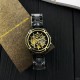 Чоловічий механічний годинник Forsining 8130 Black-Gold-Black з автопідзаводом та скелетонованим циферблатом