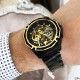 Чоловічий механічний годинник Forsining 8130 Black-Gold-Black з автопідзаводом та скелетонованим циферблатом