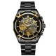 Чоловічий механічний годинник Forsining 8130 Black-Gold-Black з автопідзаводом та скелетонованим циферблатом