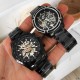 Мужские механические часы Forsining 8130 Black-Silver с автоподзаводом и стальным браслетом