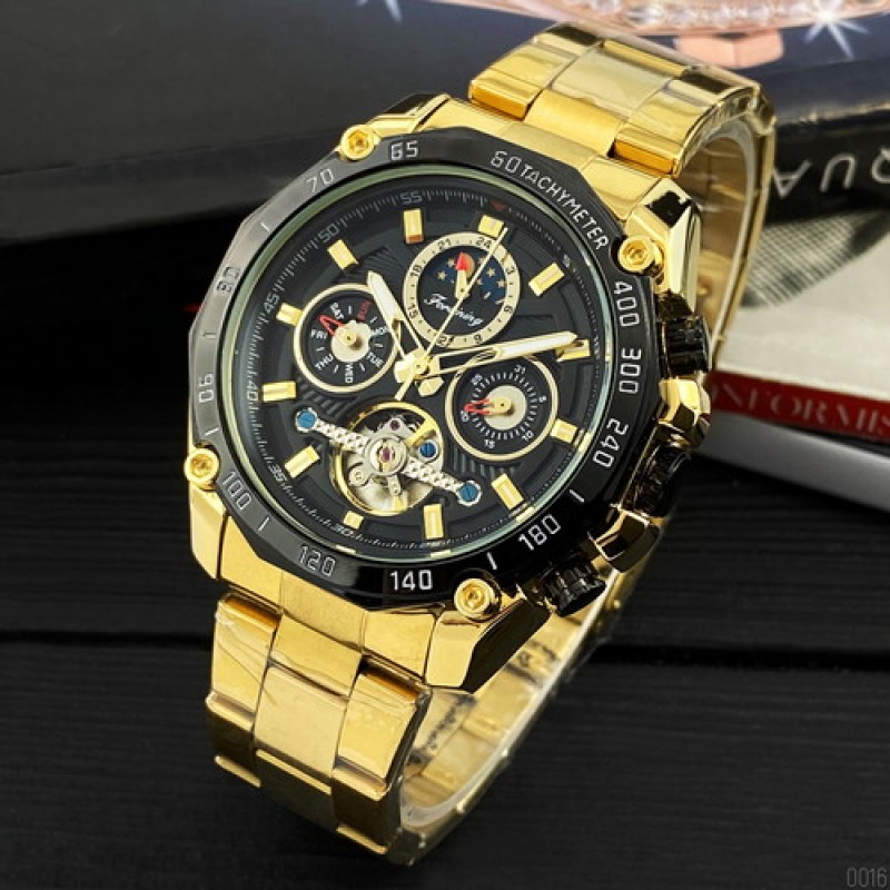 Чоловічий механічний годинник Forsining 6913 Gold-Black з автопідзаводом та турбійоном