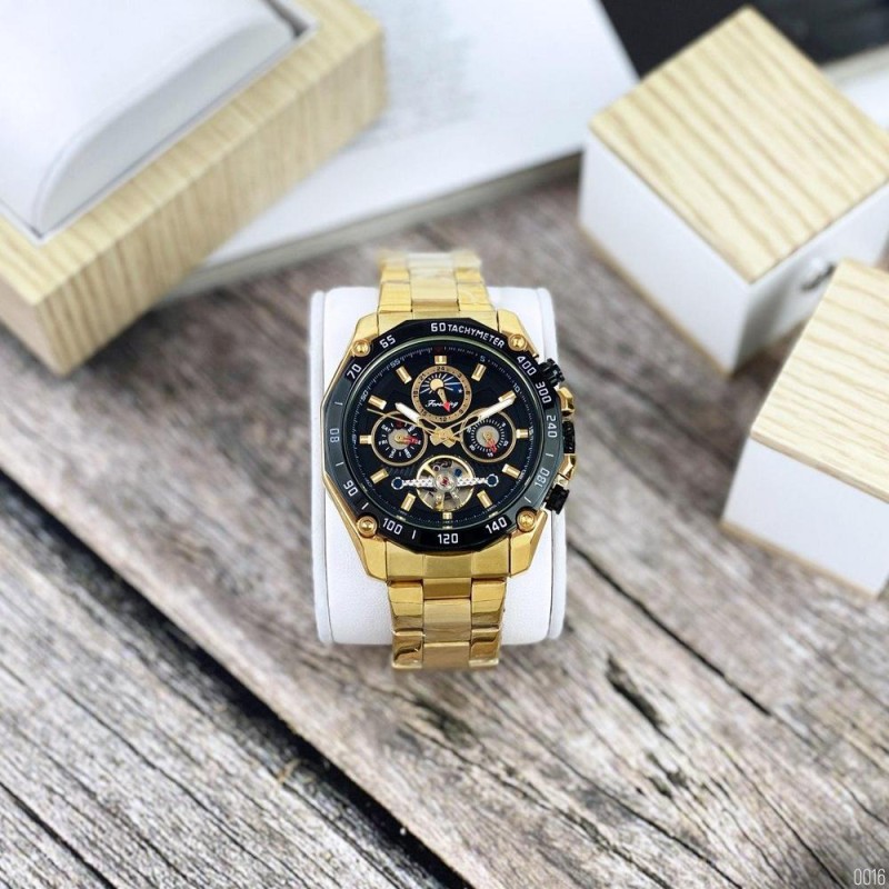 Чоловічий механічний годинник Forsining 6913 Gold-Black з автопідзаводом та турбійоном